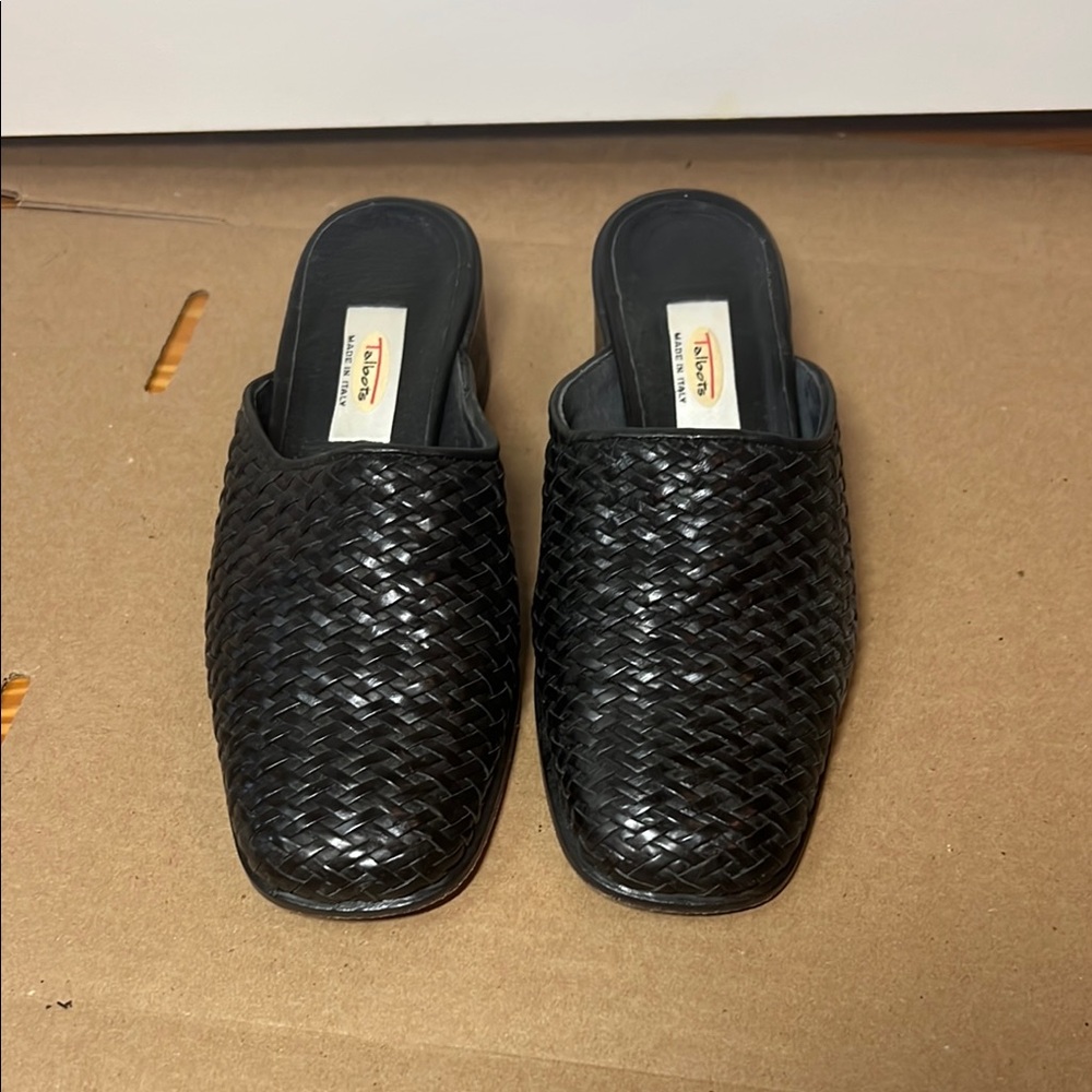 Black Woven Leather Slip-On Shoes